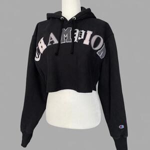 Champion Cropped Hoodie With Printed And Patch Letters!